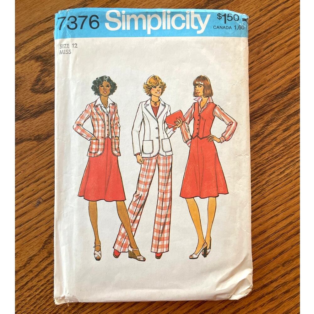Vintage 1970s Simplicity 7376 Sewing Pattern Size Sm 2 Pc Business Suit COMPLETE